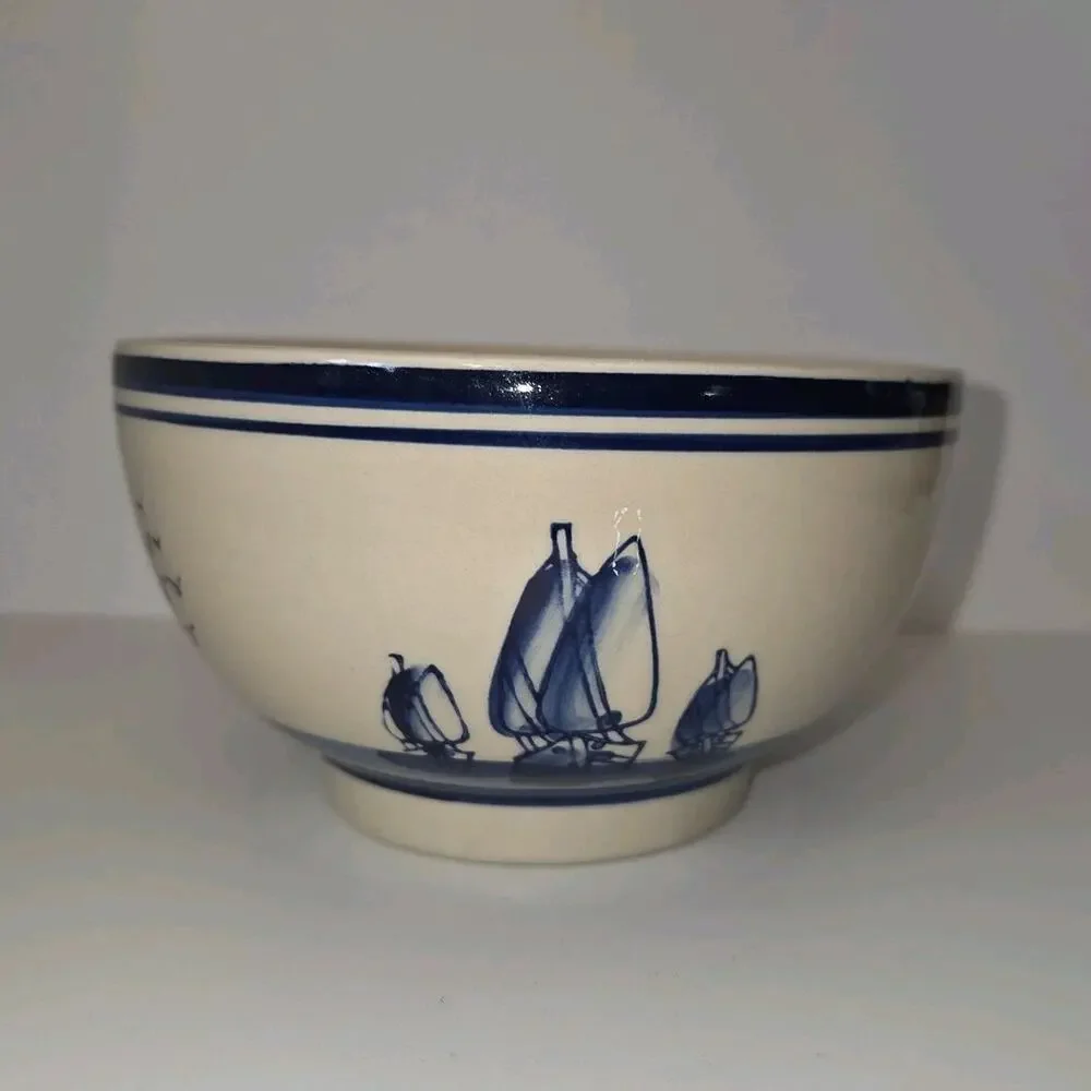Vintage Delft Style Blue & White Ceramic Bowl - Hand Painted Windmill Pattern